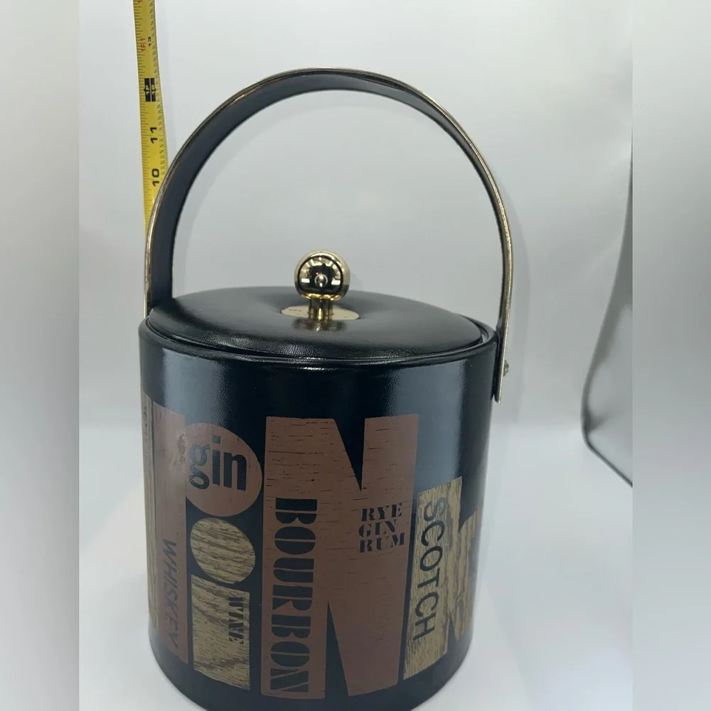 Vintage MCM Couroc of Monterey Ice Bucket DRINK Gin Whiskey Wine Bourbon